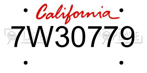 7W30779 California License Plate
