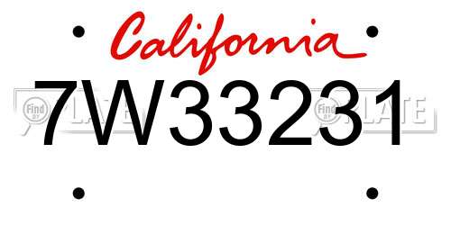 7W33231 California License Plate
