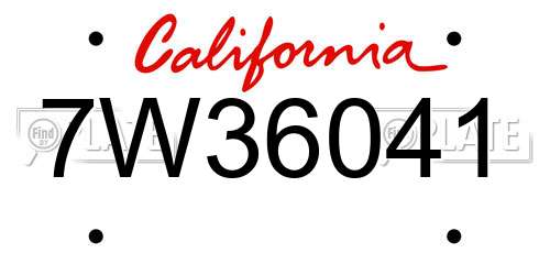 7W36041 California License Plate
