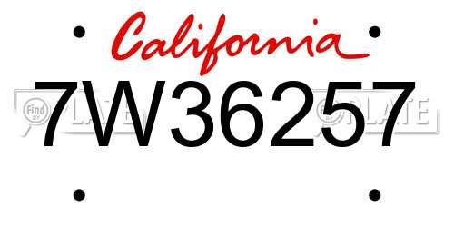 7W36257 California License Plate