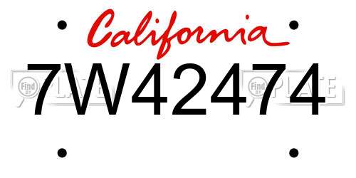 7W42474 California License Plate