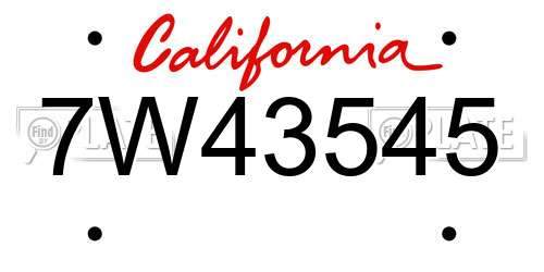 7W43545 California License Plate
