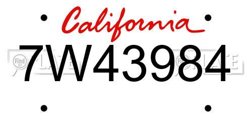 7W43984 California License Plate