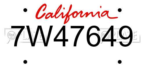 7W47649 California License Plate