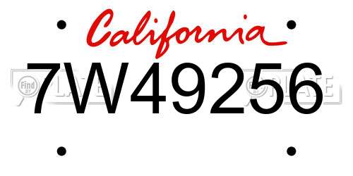 7W49256 California License Plate