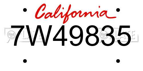 7W49835 California License Plate
