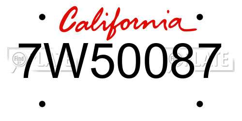 7W50087 California License Plate