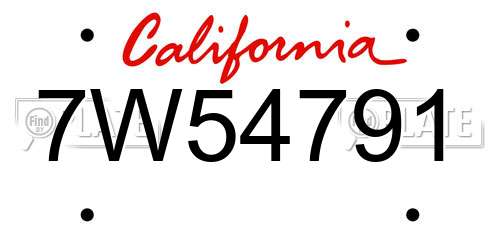 7W54791 California License Plate