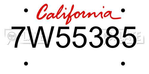 7W55385 California License Plate