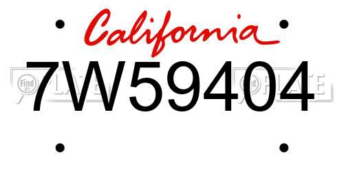 7W59404 California License Plate