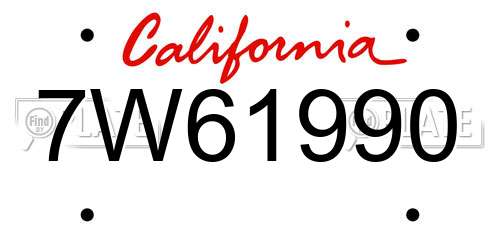 7W61990 California License Plate