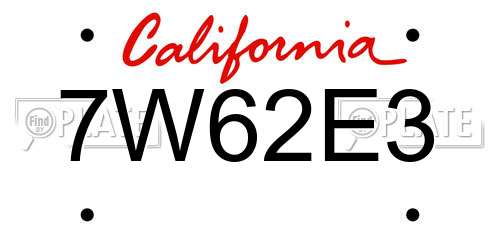 7W62E3 California License Plate