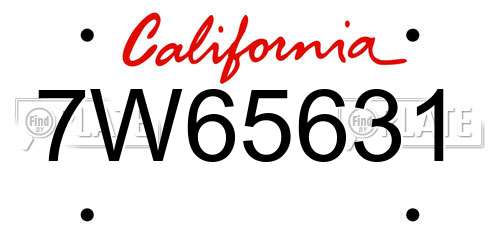 7W65631 California License Plate