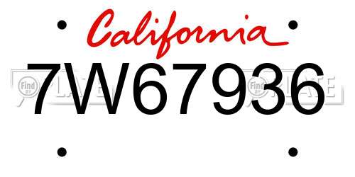 7W67936 California License Plate