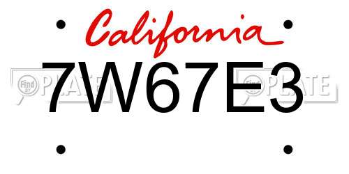7W67E3 California License Plate