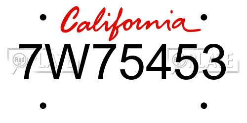 7W75453 California License Plate