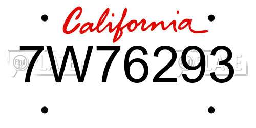7W76293 California License Plate
