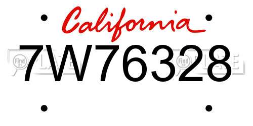 7W76328 California License Plate
