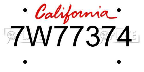 7W77374 California License Plate