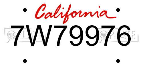 7W79976 California License Plate