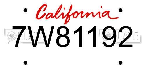 7W81192 California License Plate