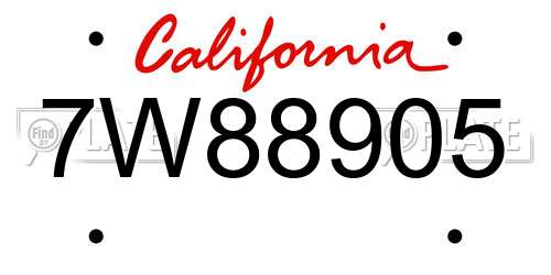 7W88905 California License Plate