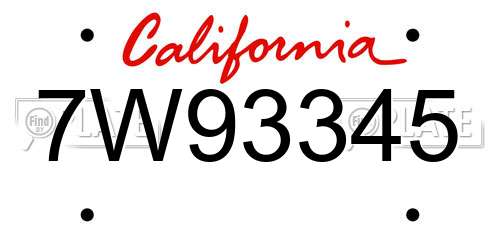 7W93345 California License Plate