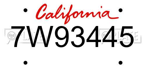 7W93445 California License Plate