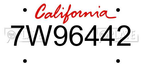 7W96442 California License Plate
