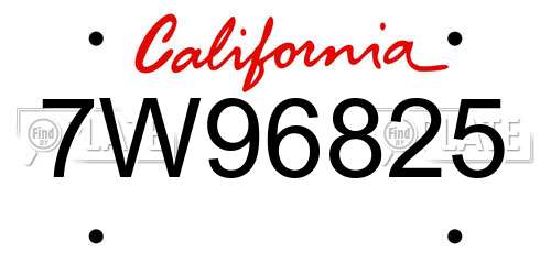 7W96825 California License Plate