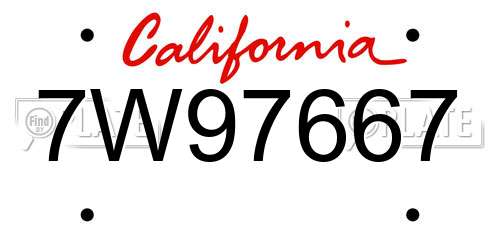 7W97667 California License Plate