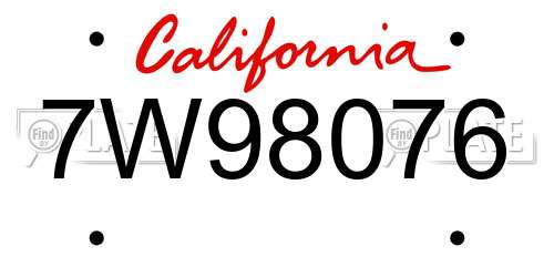 7W98076 California License Plate