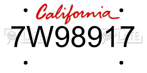 7W98917 California License Plate