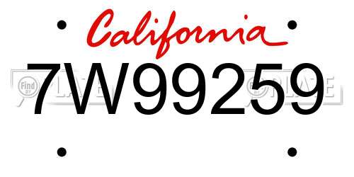 7W99259 California License Plate