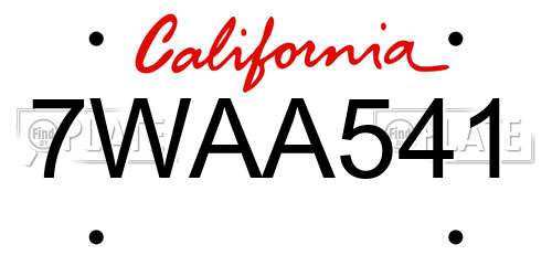 7WAA541 California License Plate