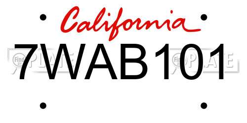 7WAB101 California License Plate