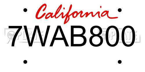 7WAB800 California License Plate