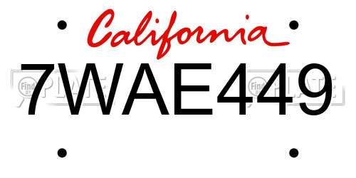 7WAE449 California License Plate