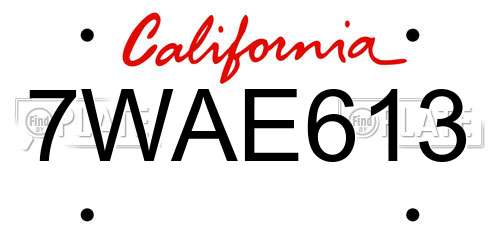 7WAE613 California License Plate
