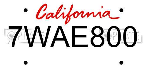 7WAE800 California License Plate