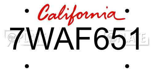7WAF651 California License Plate