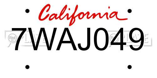 7WAJ049 California License Plate