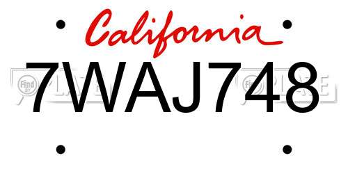 7WAJ748 California License Plate