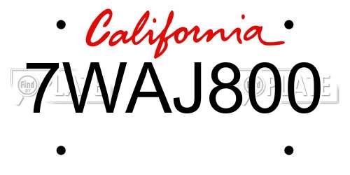 7WAJ800 California License Plate