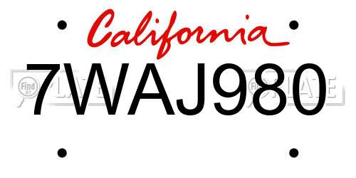 7WAJ980 California License Plate
