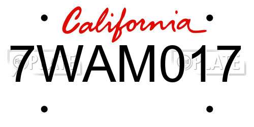 7WAM017 California License Plate