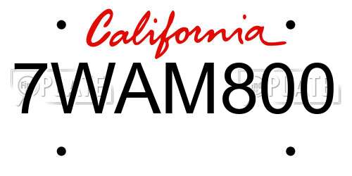 7WAM800 California License Plate