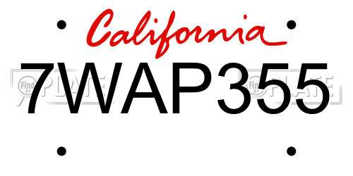 7WAP355 California License Plate