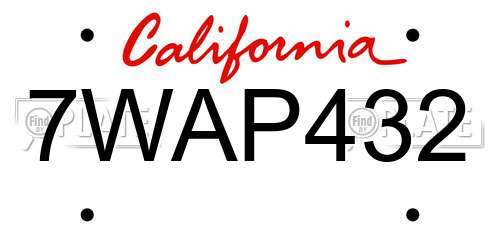 7WAP432 California License Plate