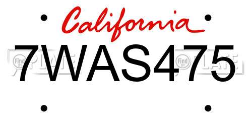 7WAS475 California License Plate